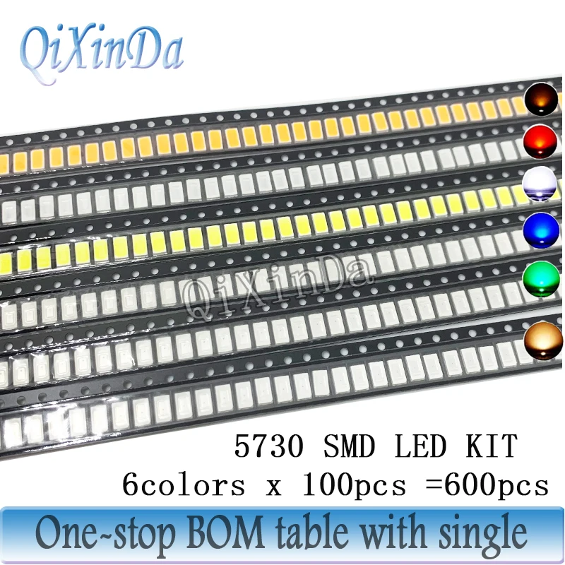 5 Farben = 500 Stück/6 Farben = 600 Stück 0402 0603 0805 1206 3528 5050 5730 SMD LED-Dioden-Kit Rot/Grün/Blau/Weiß/Gelb/Orange – Detail 13