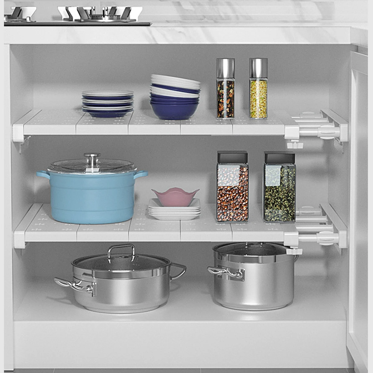 Adjustable Plastic Storage Shelf Organizer for Kitchen Closet
