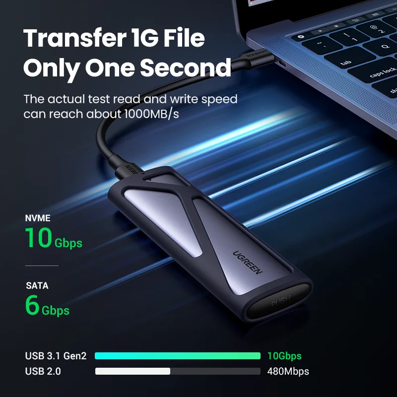 Ugreen-ssd Caixa Adaptadora com Protocolo Duplo Nvme Sata M.2 para Usb tipo c 3.1 Nvme Pcie Ngff Sata Ssd Disk Box - Imagem 5