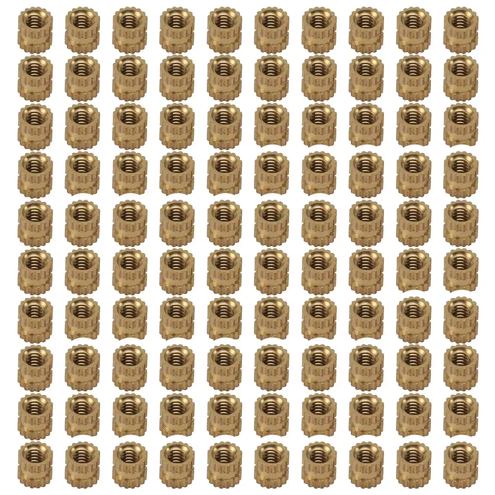 

M2 x 3mm Brass Cylinder Knurled Threaded Round Insert Embedded Nuts 100pcs
