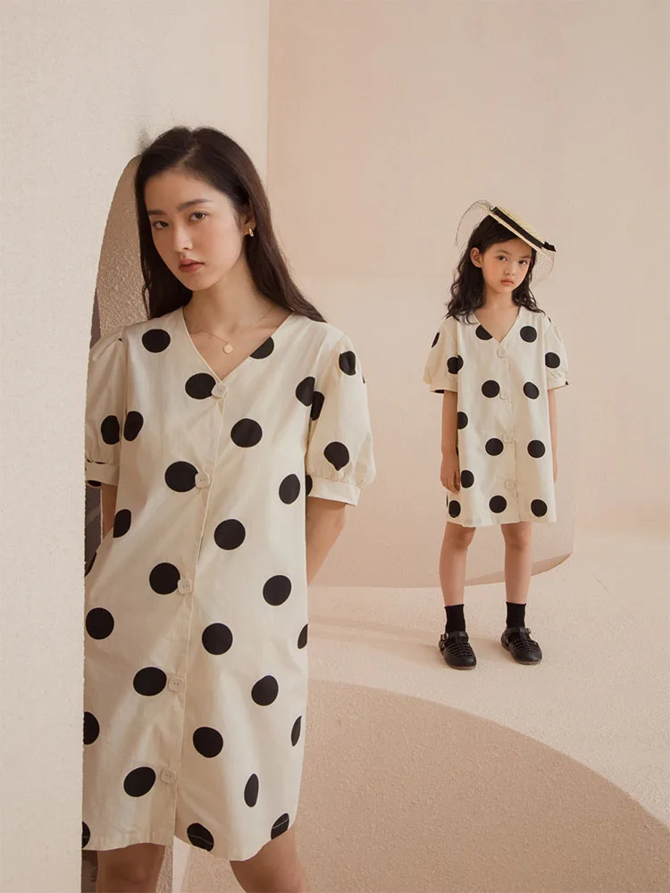 

Dress Mother and Daughter Korean Children's Clothing Wholesale Summer Girls Polka Dot Dress Parent-child Japanese Style