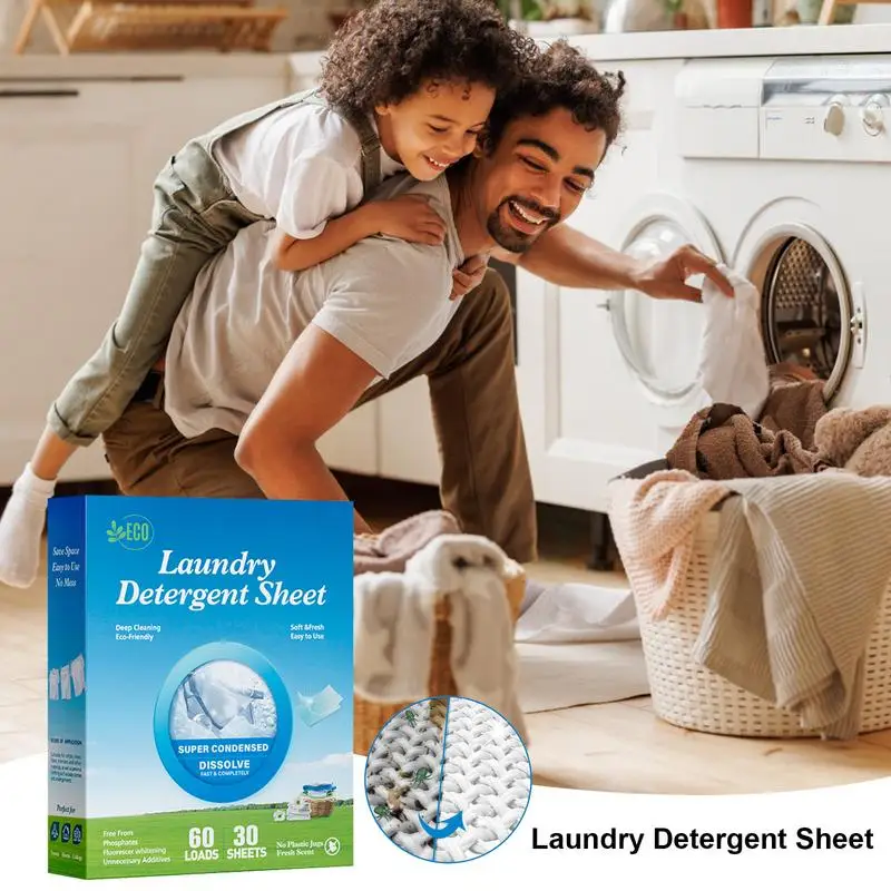 

Laundry Sheets Detergent Natural Laundry Sheets with Scent for Deep Cleaning 30pcs Portable Multifunctional Household Cleaning