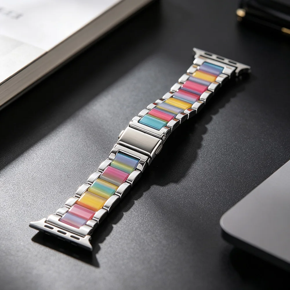 Elegant Two-Tone Metal and Resin Watch Band Strap