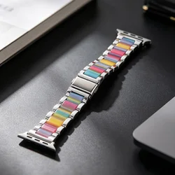 Elegant Two - Tone Metal and Resin Watch Band Strap - 40 41mm(S11 10 42mm) (Silver Rainbow)