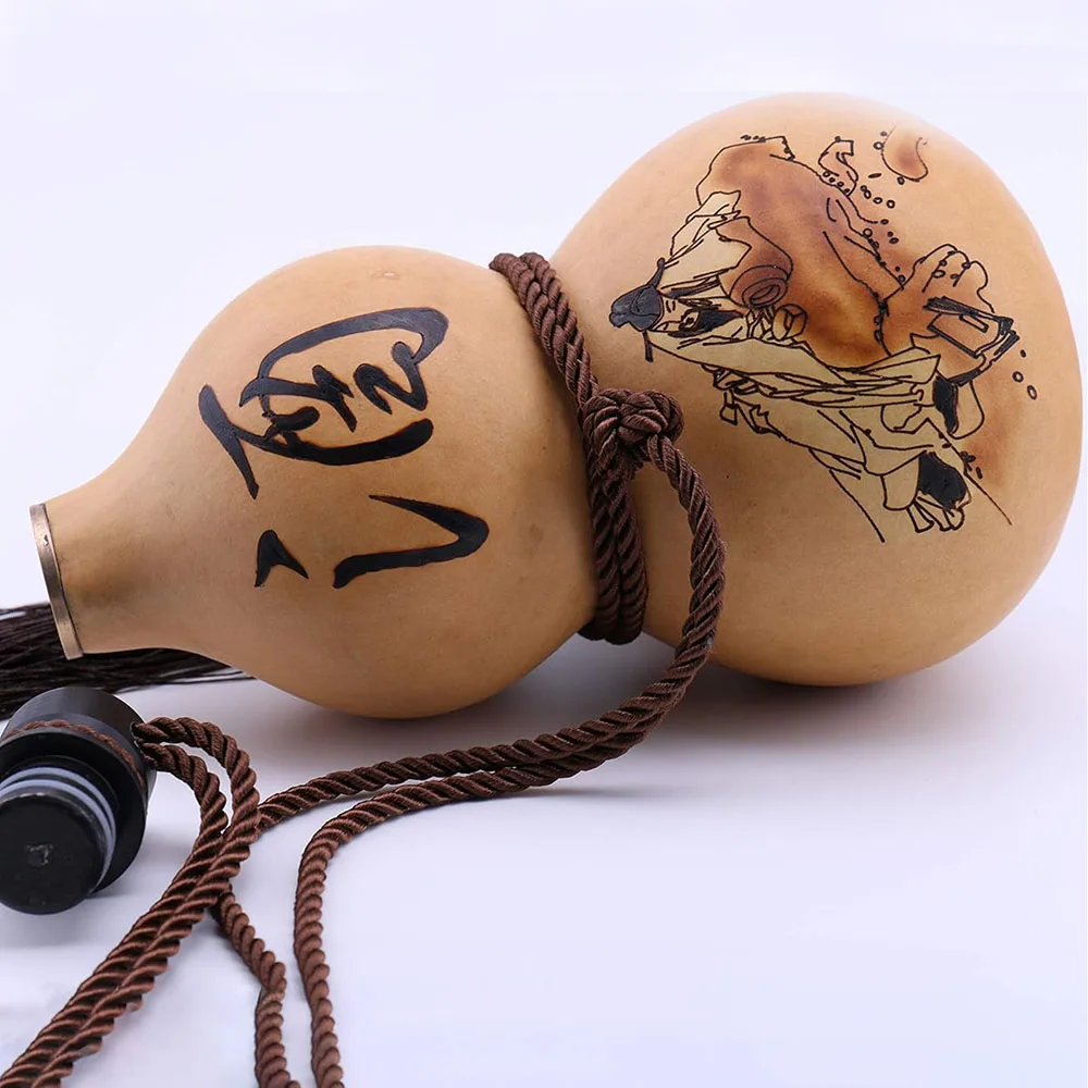 Natural Dried Gourd Water Bottle with Lid Hollow Calabash Chinese Pumpkin for Drinks Holder Ornament D&eacute;cor