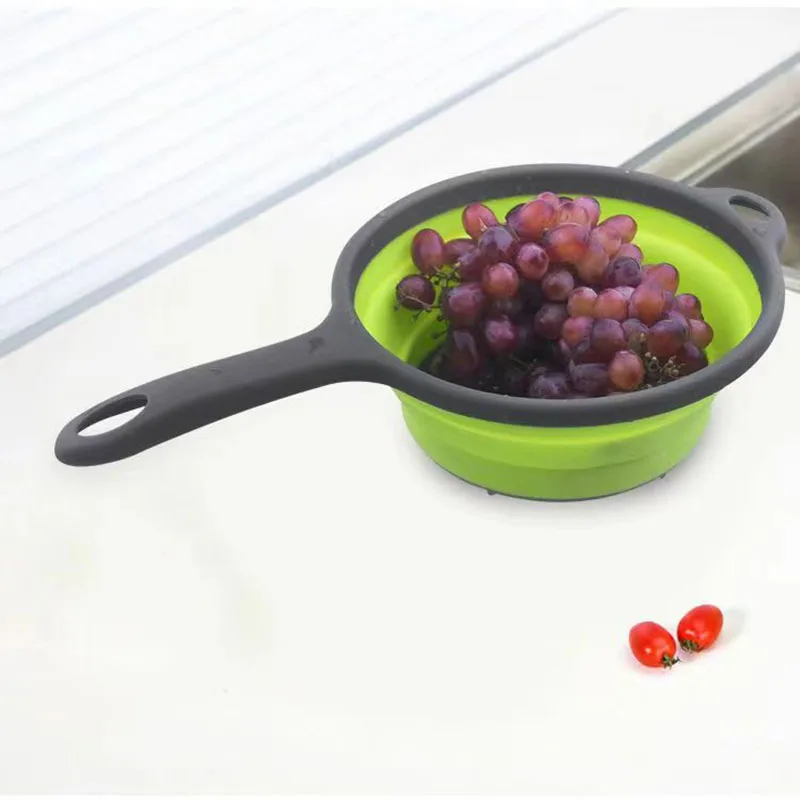 Collapsible Drain Basket Chef Multifunctional collapsible drain basket handle Round retractable washing basket kitchen tool