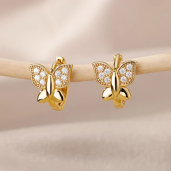 Gold Butterfly Earrings Modern Stainless Steel Jewelry For Women Girls
