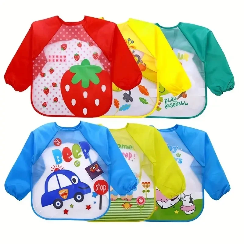 Waterproof Long Sleeve Cartoon Baby Bibs Eating Clothes Reusable Child Feeding Smock Durable Toddler Drool Proof Neck Warmer