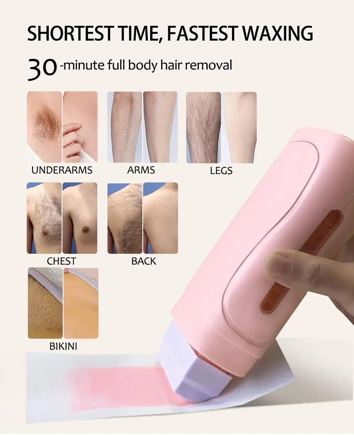 Waxing kit, Roll on Wax Kit, Wax Roller Kit for Sensitive Skin Hair Removal,Easy waxing kit for women and men