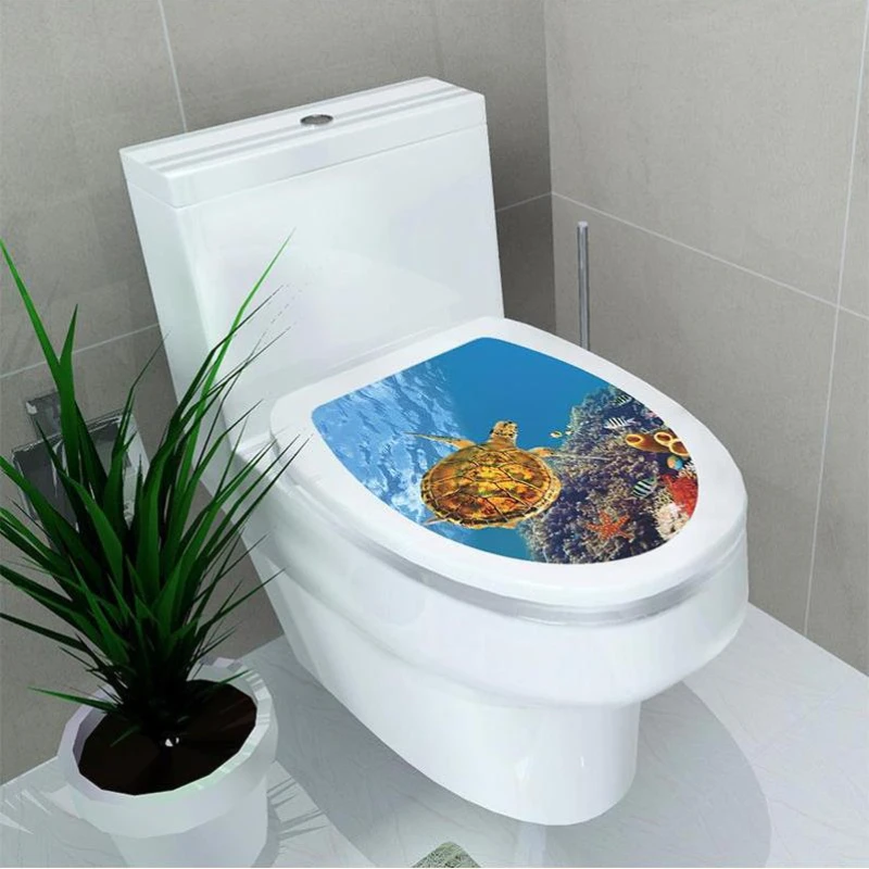Underwater World Universe Starry Sky Flower Sea Shell Seaside Scenery Toilet Stick Self Adhesive Bathroom Stickers