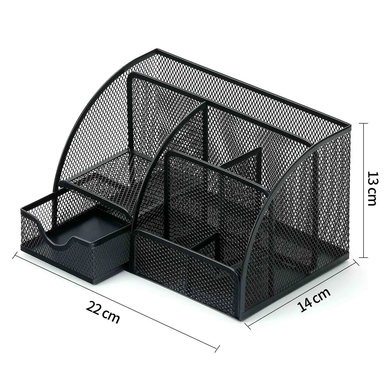 Pen Holder Office Desktop Storage Box Metal Mesh Square Divided Container with Multiple Compartments
