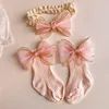 2pcs Bow Lace Baby Socks Newborn Cotton Baby Girls Sock Headband Cute Princess Style Toddler Socks Baby Accessories For Children 4