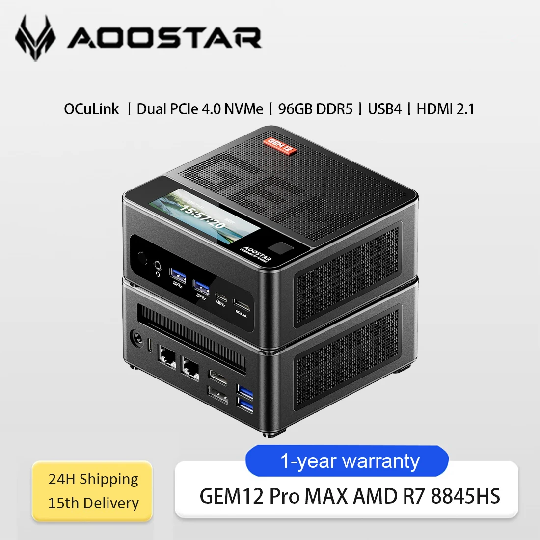 AOOSTAR GEM12 Mini PC Ryzen 7 PRO 8845HS 8C/16T Radeon 780M Dual