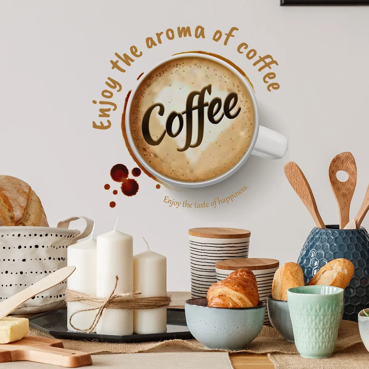 Personalized Creative Coffee Cup Cafe Background Landscaping Decorative Wall Stickers Self-adhesive Wall Stickers