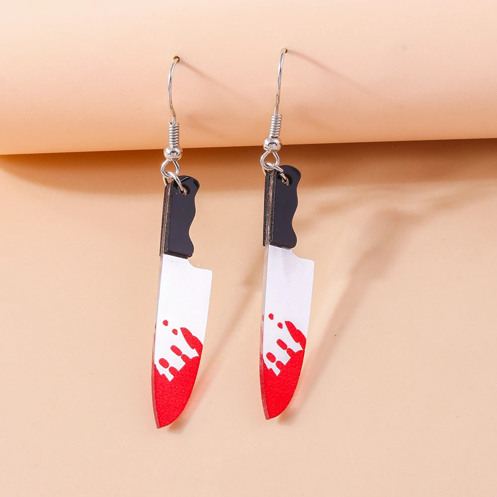 Halloween Blutige Messer-Ohrhänger Punk Schere Säge Hängeohrringe für Frauen Mädchen Nachtparty Schmuck Geschenke – Detail 7