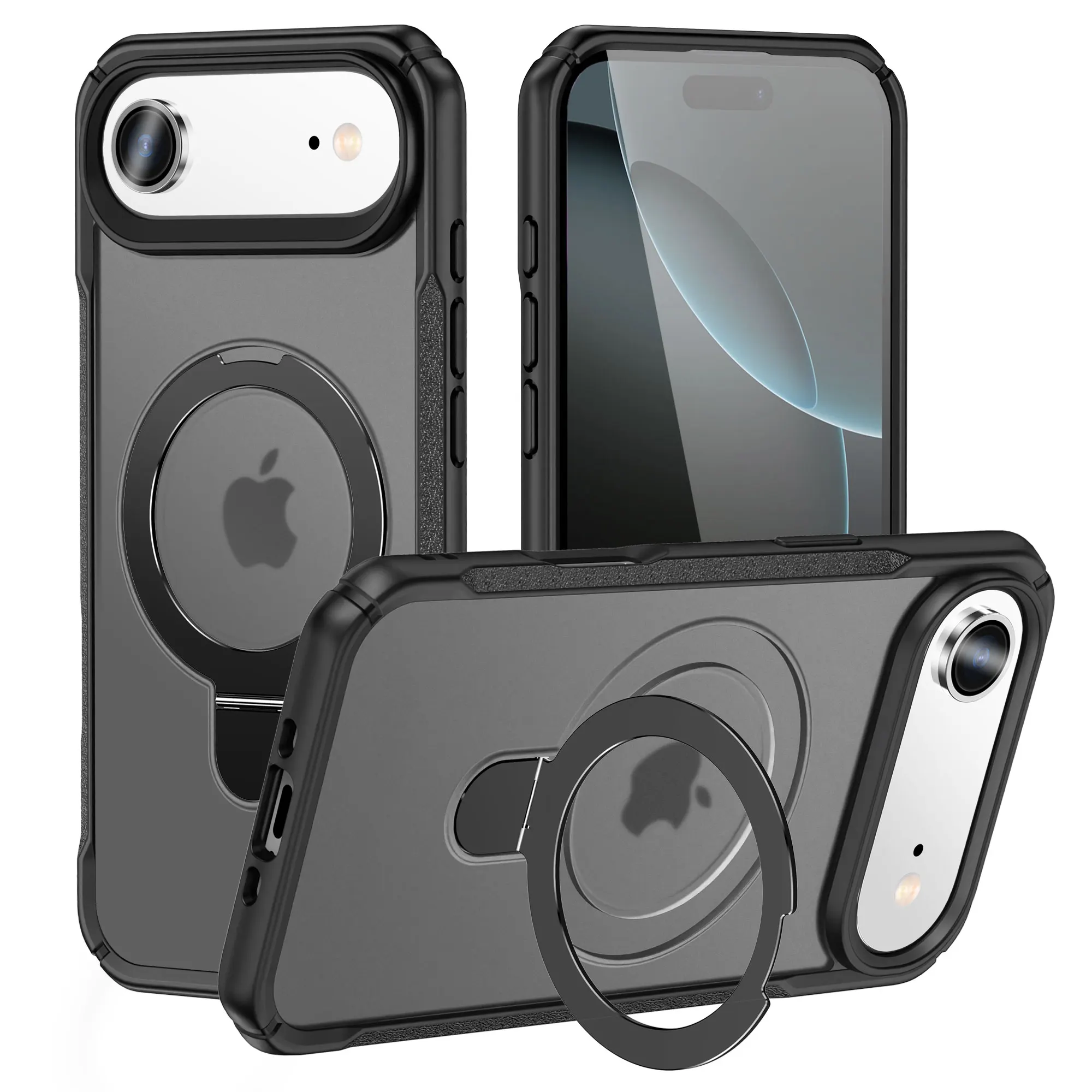 Matte Magnetic Phone Case with Ring Stand and Lens Protector