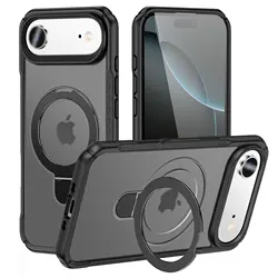 Matte Magnetic Phone Case with Ring Stand and Lens Protector - iPhone 15 Plus (Clear Black)