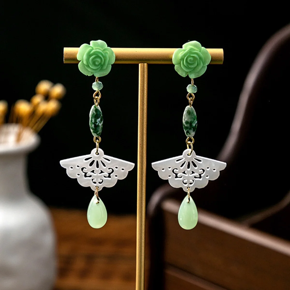 New Chinese Fashion Jade Earrings for Women Vintage Style Butterfly Tassel Water Drop Shaped Luxury Jewelry Hanfu Accessories 4