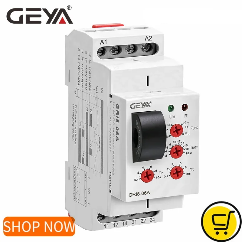 Geya-dc Relé de Monitoramento Atual Sensor de Sobrecorrente 2spdt 8a Teste Atual ac Dc24v240v 2no2nc Gr806