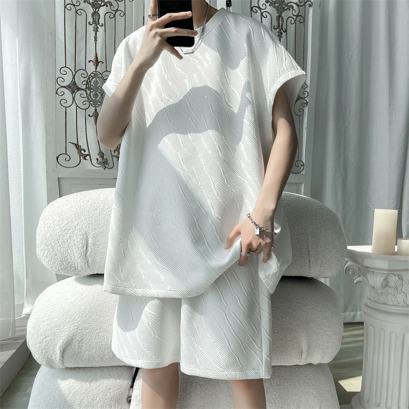 New Men Streetwear Korean Fashion Suits Tshirts Outfit Shorts 2 Piece Set Tracksuits Suit Alt Outfits Tracksuit Clothing XXXXXL 3