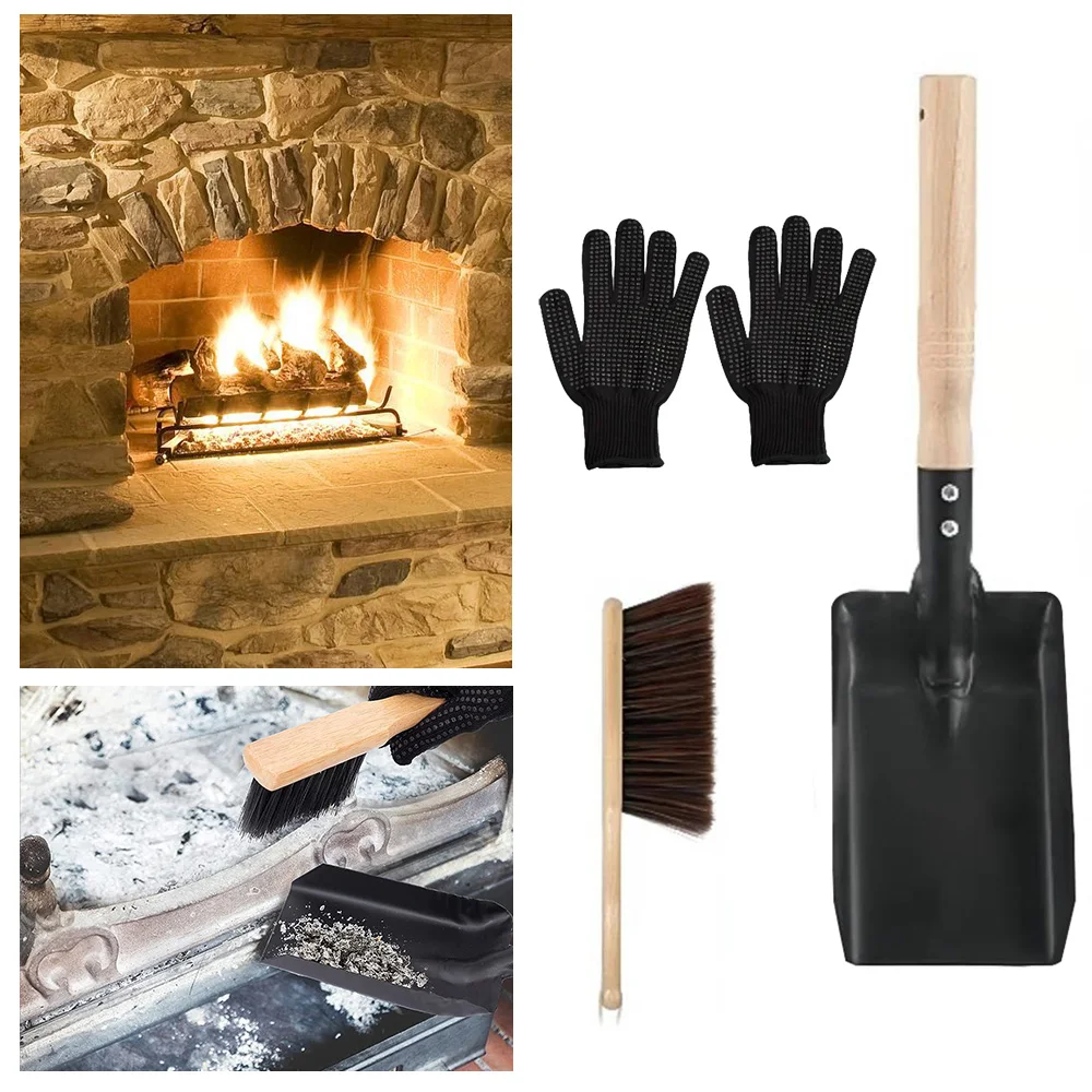 

Fireplace Cleaning Hearth Set Scoop Trowel Gloves Ash Stove Brush Tools Kit Shovel Stove Cleaning Tool Wood Burner Accessories