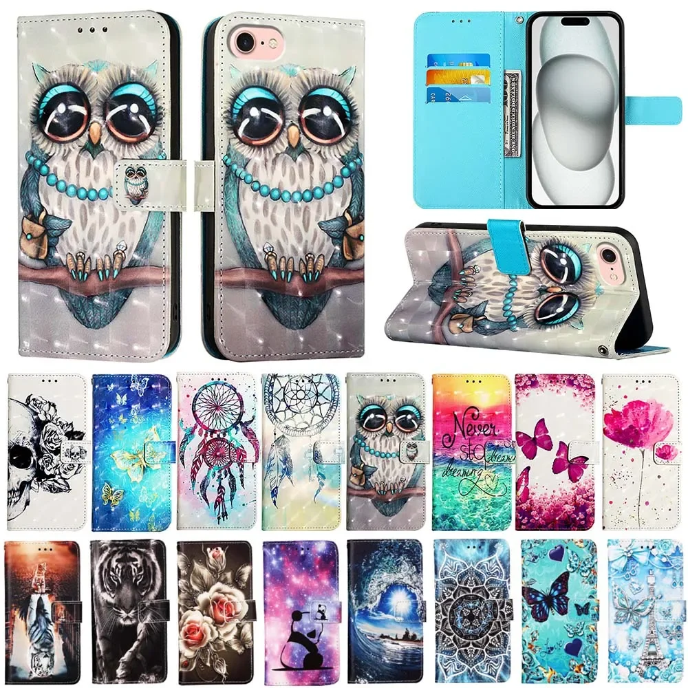 Cute Printed Pattern Flip Leather Wallet Phone Case Cover