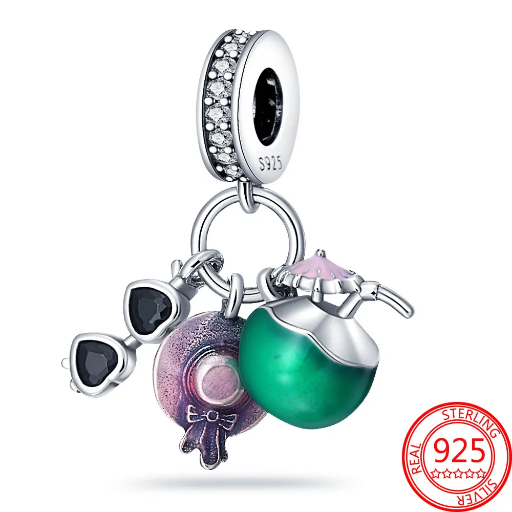 Preciosa colección de de 925 Plata colorida Coco y gafas sol colgantes Charm Fit Pandora Original pulsera regalo de joyería -