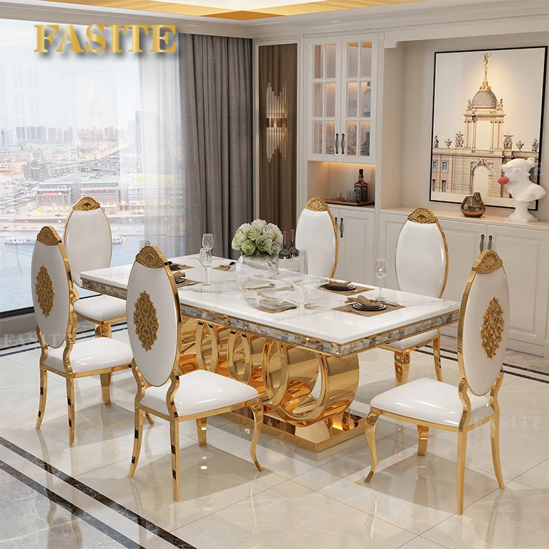 Description Picture 3 of itemStone Plate Dining Tables and Chairs Set Simple Rectangular Dining Table Home Mild Luxury Marble Dining Table