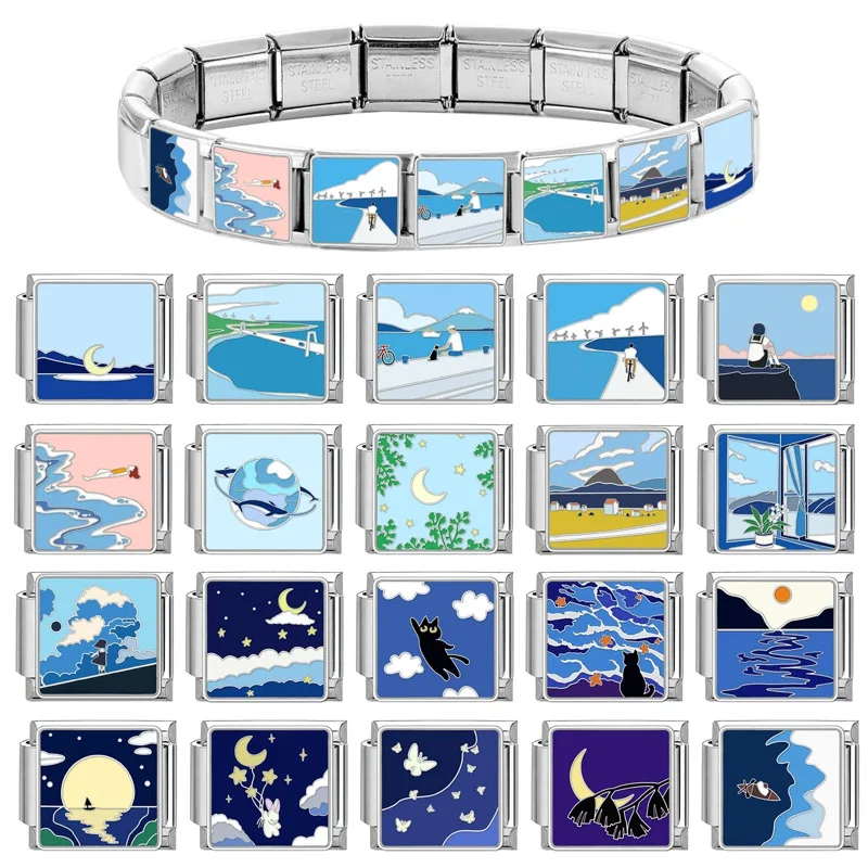 Blue Sea Moon Charm Links Men Women