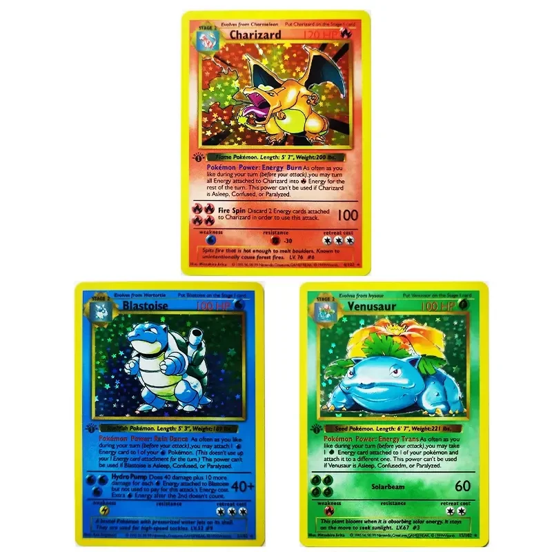 3Pcs/set Diy 1996 1st Edition Charizard Venusaur Blastoise Flash Card First Partner Classic Game Anime Collection Card Gift Toy
