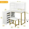 48" Large Dressing Table with 5 Tempered Glass Drawers Vanity Desk Set- L Makeup Vanity with Mirror and Lights 3 Lighting Modes 6