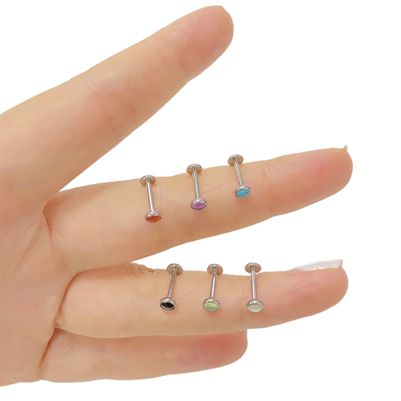 Body Piercing Jewelry ASTM F136 Titanium PIERC Circular Ear Lip Studs with Natural Stone Top Labret Tongue Nose Stud Earrings Body Piercing Jewelry