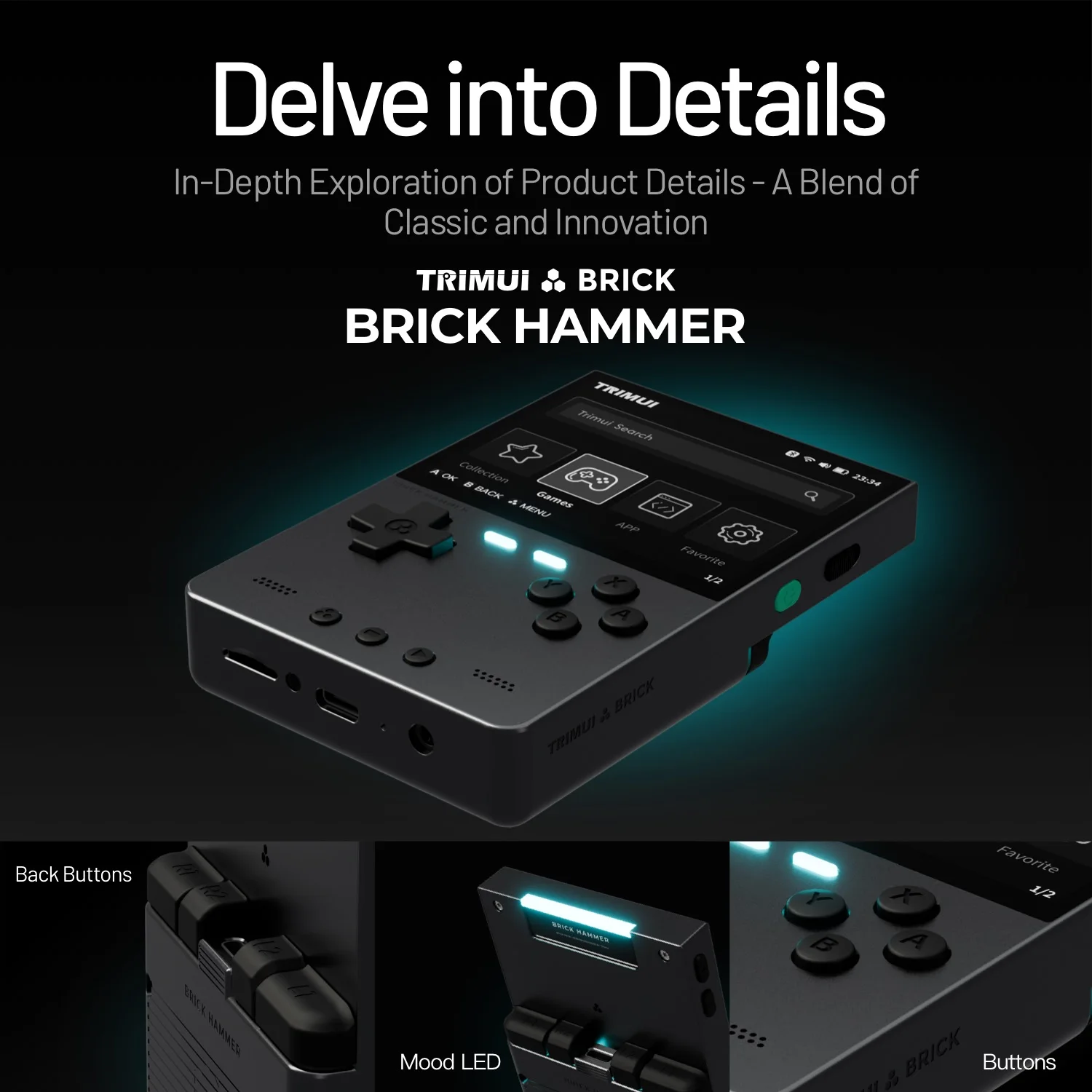 Trimui Brick Hammer Handheld Game Console With Metal Body Linux System_voghion.com