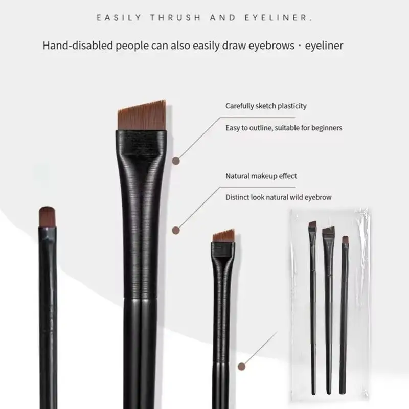 Makeup Brush Set 3PCS Eyeliner Eyebrow Contour Makeup Brush Soft Fiber Comfortable Grip