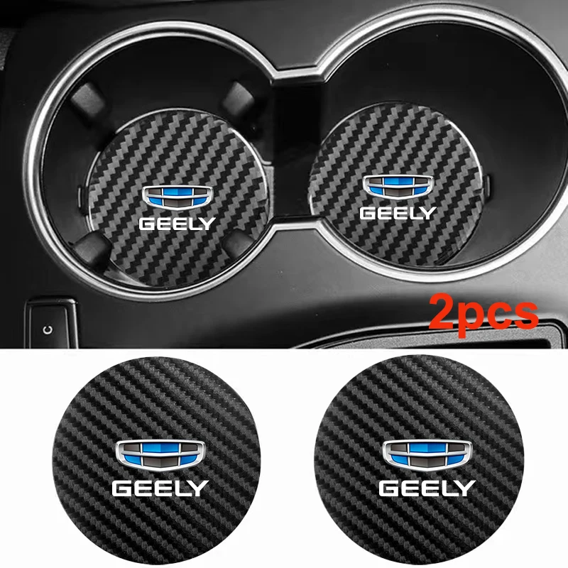 2Pcs Car Carbon Fiber Non Slip Water Cup Mat Auto Interior For Geely Coolray Geometry C GX3 Emgrand EC7 LC Panda Tugella Binray