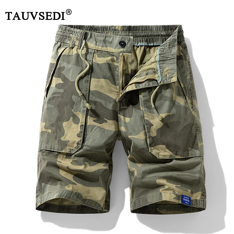 Summer Men Cotton Camouflage Cargo Shorts Man Bermuda Tactical Multi Pockets Short Pants Male Loose Jogger Outdoor Casual Shorts