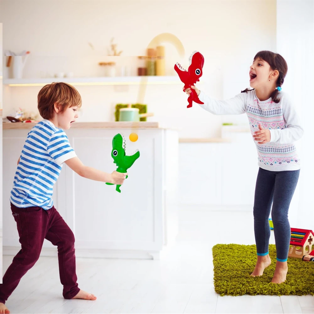 Dinosaur Pop and Catch Toys, Shark Outdoor Games with 2 Catch Cup Launchers and 5 Balls, Press Trigger to Pop - Games for Kids