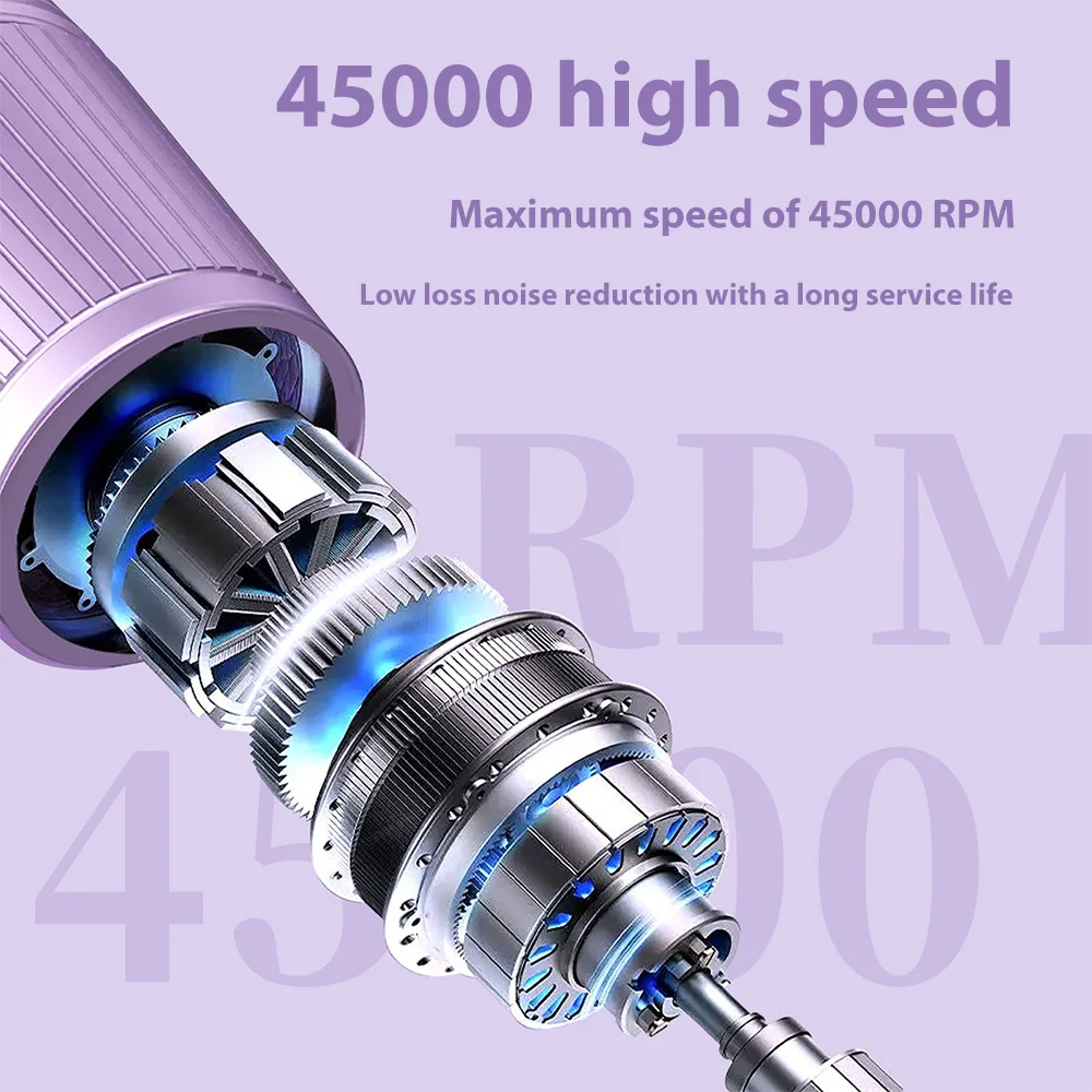 네일 아트 브러시리스 연마기, 45000 rpm, LED 디스플레이 화면, 휴대용 전동 연마기