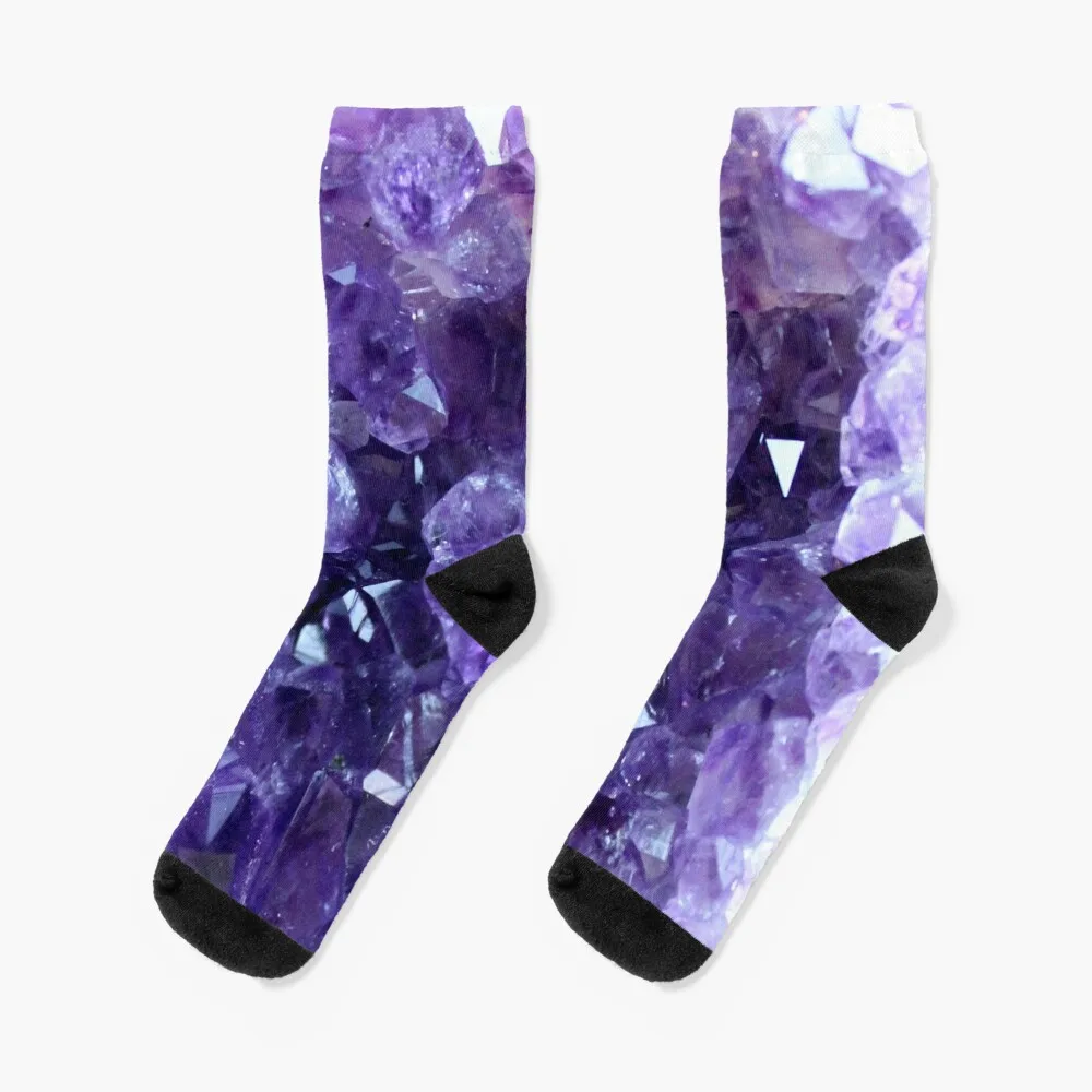 Raw Amethyst - Crystal Cluster Socks Argentina Toe sports short cotton Socks Women Men's