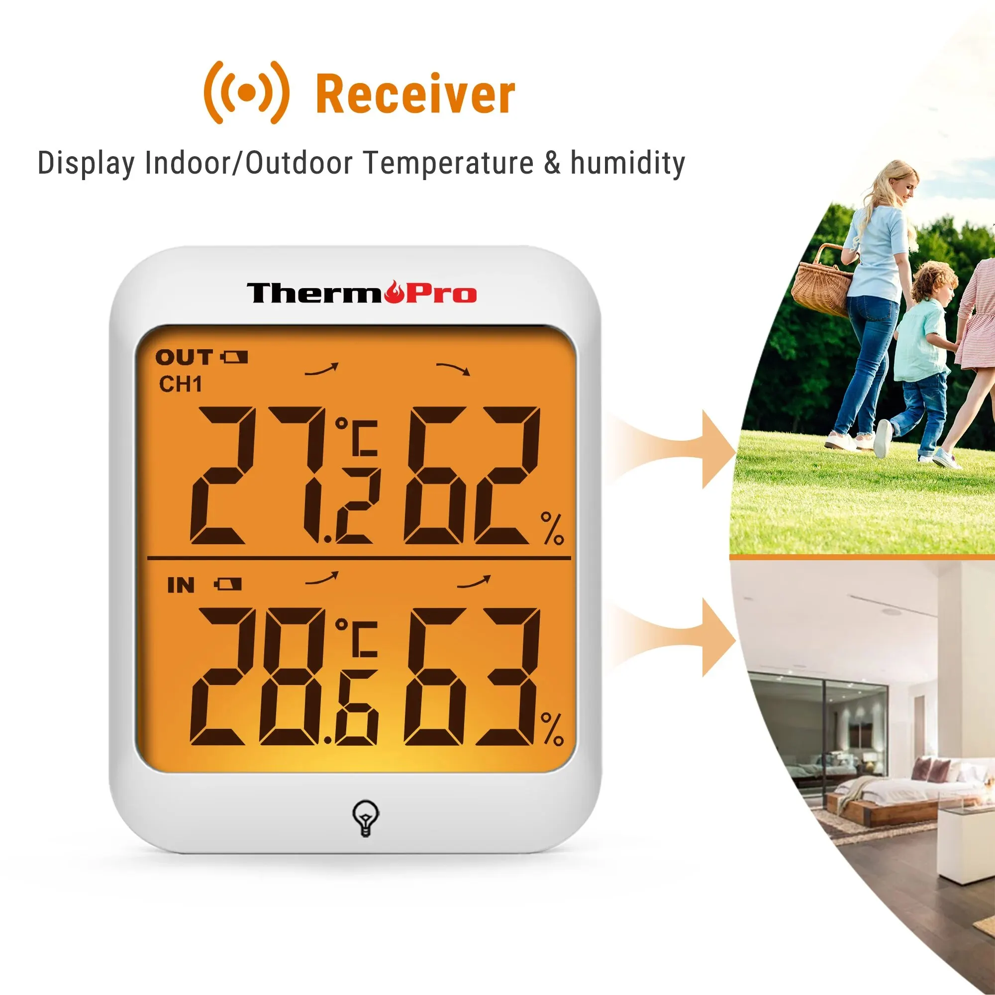 Thermometer Hygrometer ThermoPro TP63C 60M Wireless Indoor Outdoor Digital Weather Station with Backlight for Household Use