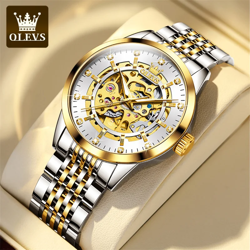 

OLEVS Automatic Mechanical Male Watch Business Casual Stainless Steel Waterproof Skeleton Wrist Watches Men's Relogios Masculino