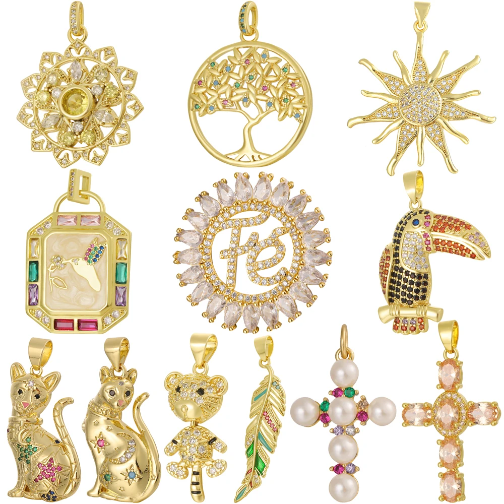 Juya 18K Echtgold vergoldet Baum Stern Hund Kreuz Vogel Panther Löwe Leopard Charms für DIY Frauen Männer Luxus Anhänger Schmuckherstellung