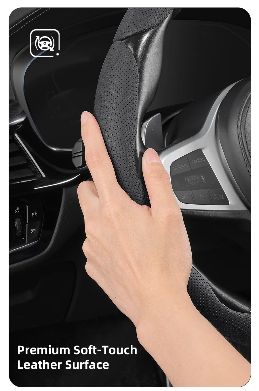 Geeignet für Bmw Atmungsaktive Loch Leder Lenkrad Abdeckung Segmentiert E46 F20 E87 E39 E91 G20 F31 E93 X3 E83 E61 M2 F30 X5 E90 – Detail 5