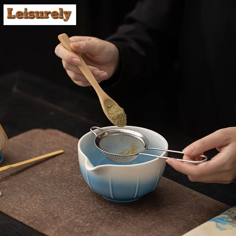 8PCS Creative Melon Ribbed Matcha Tea Set Japanese Ceremonial Gradient Color Ceramic Bowl Powder Whisk Gift Set Box Starter Kit