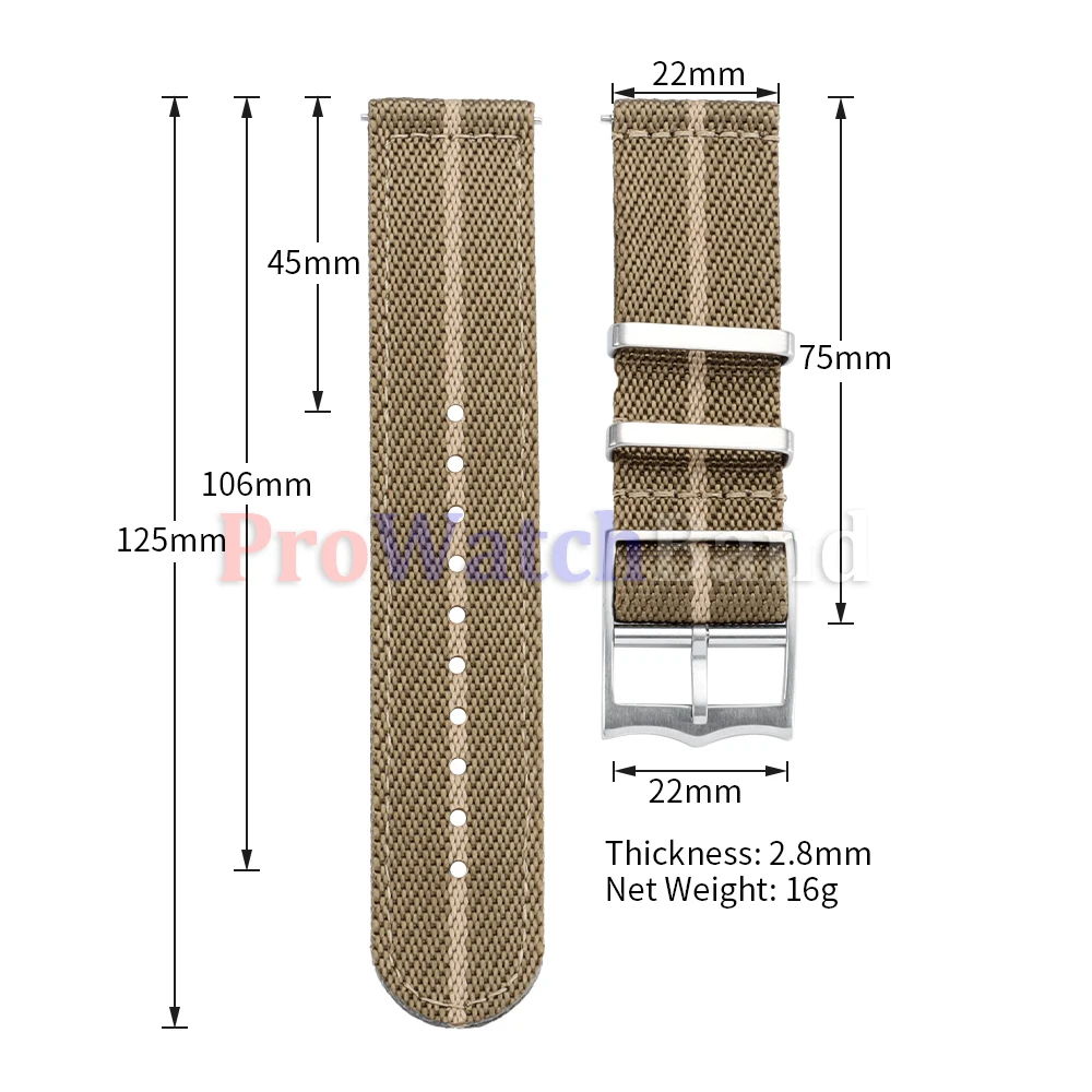 Versatile Quick Release Nylon Sailcloth Watch Strap - Canvas Fabric Bracelet (20mm, 22mm)