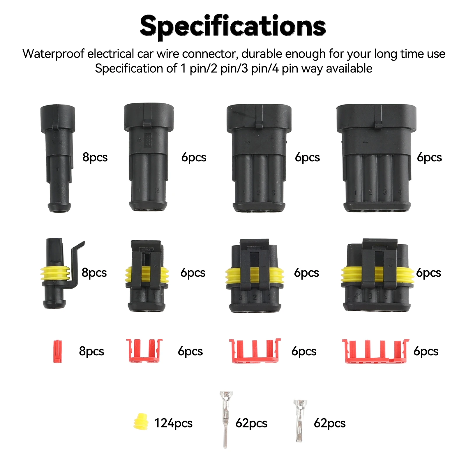 352pcs HID Waterproof Connectors 1/2/3/4 Pin 26 Sets Car Electrical Wire Connector Plug Truck Harness 300V 12A Set Kit