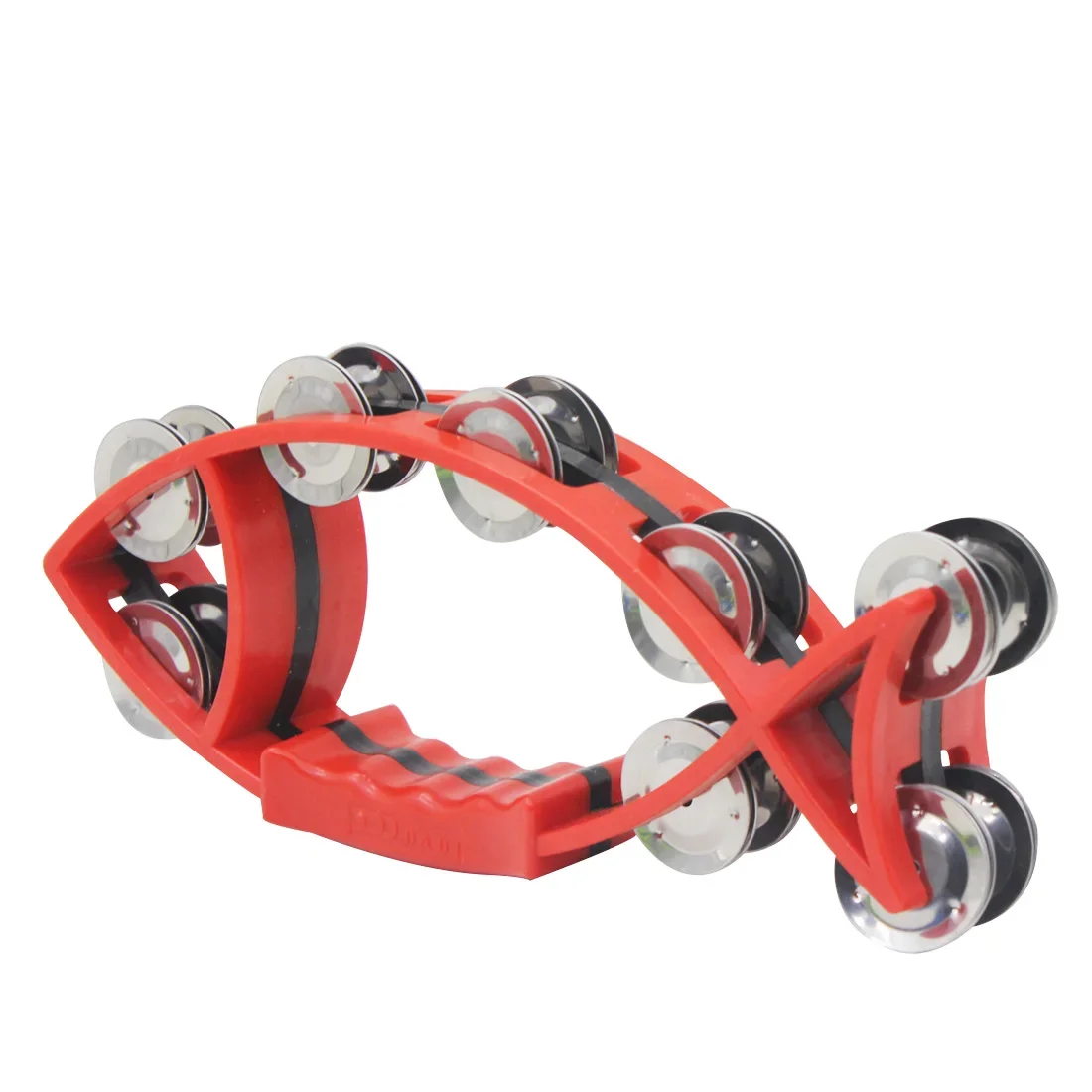 Orff Tambourine Hand Held Bell Drum Rattles Fish-Shape Tambourine Percussion with Double Metal Jingle Childrenis Gifts for Party