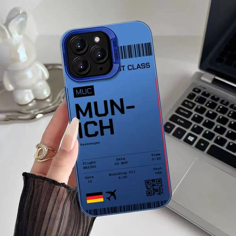 Germany Plane Travel Ticket Phone Case For iPhone 16 15 14 13 12 11 Plus Pro Max multicolor Aurora laser Shockproof Funda Cover – Detail 14