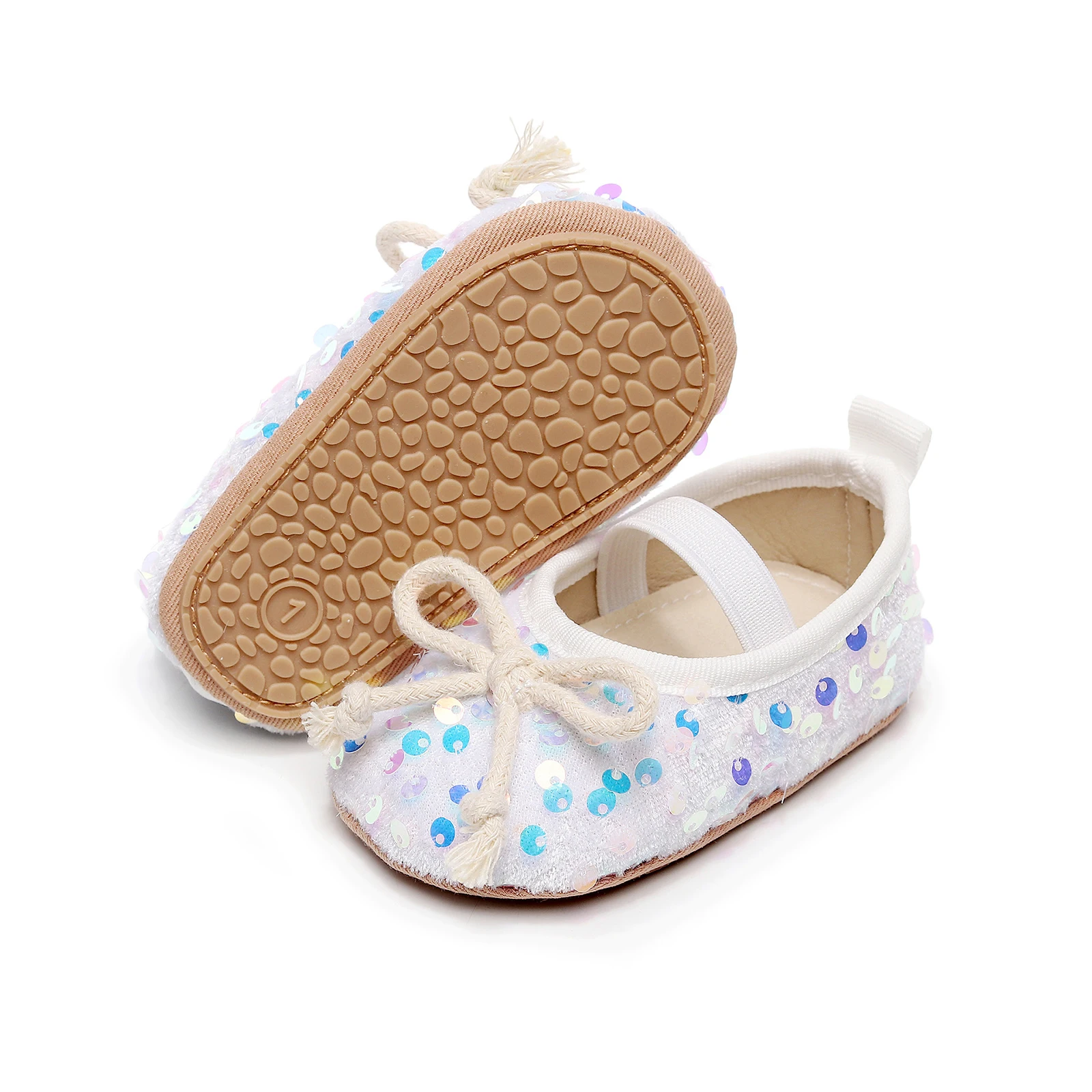 Sequin Baby Girls Shoes Flats Soft Soles Cute Bowknot Mary Jane Shoes Anti-slip First Walkers Casual Walking for Newborn