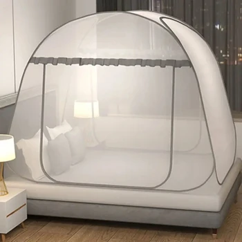 간단한 유르트 모기장 휴대용 캠핑 텐트, 싱글 더블 침대 캐노피, 성인용 접이식 벙크 메쉬 그물, 통기성 모기장